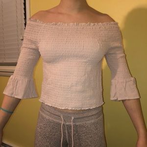 Pink kendall and Kylie off the shoulder blouse